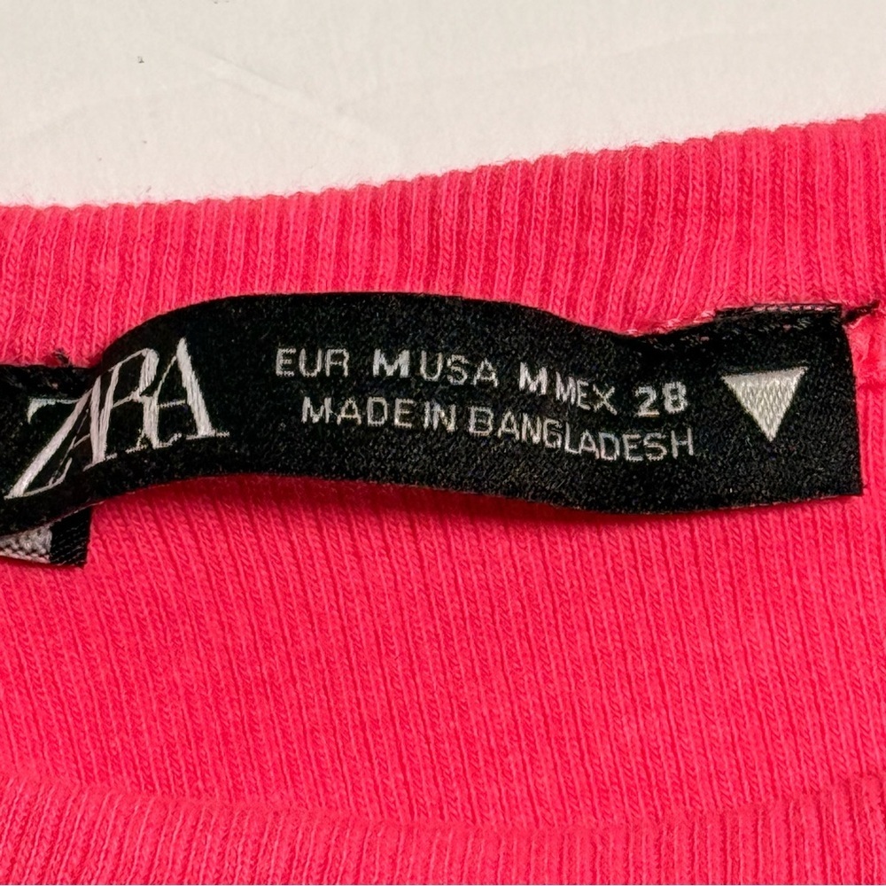 Zara Cropped Tank Top Hot Pink Ribbed Size Medium Stretchy Cotton Barbie - Picture 6 of 7